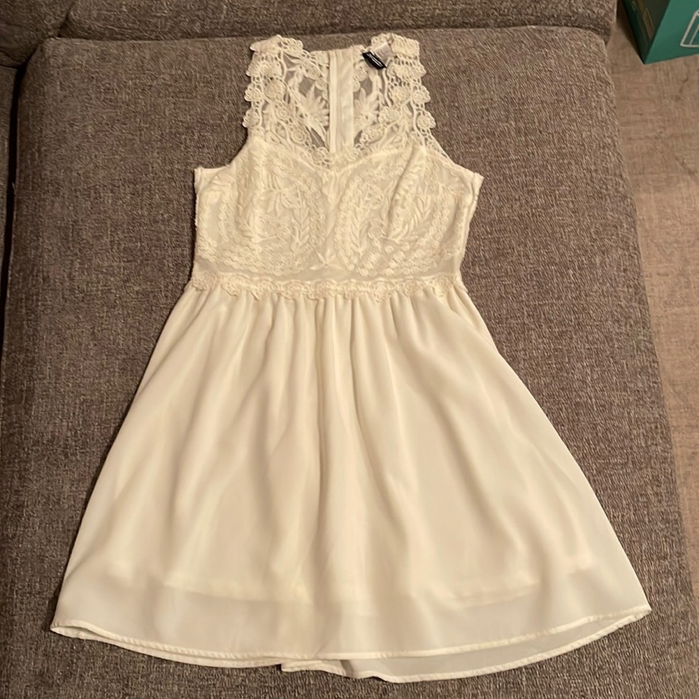 Divided White Lace Mini Dress